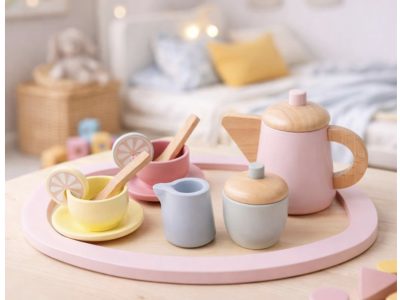 SET DE TÉ MADERA TONO ROSA PASTEL